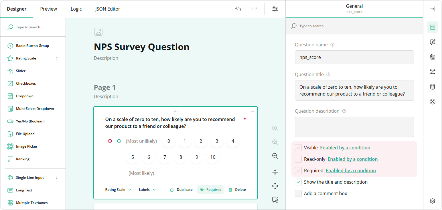 Survey Creator - Property Grid with overridden properties