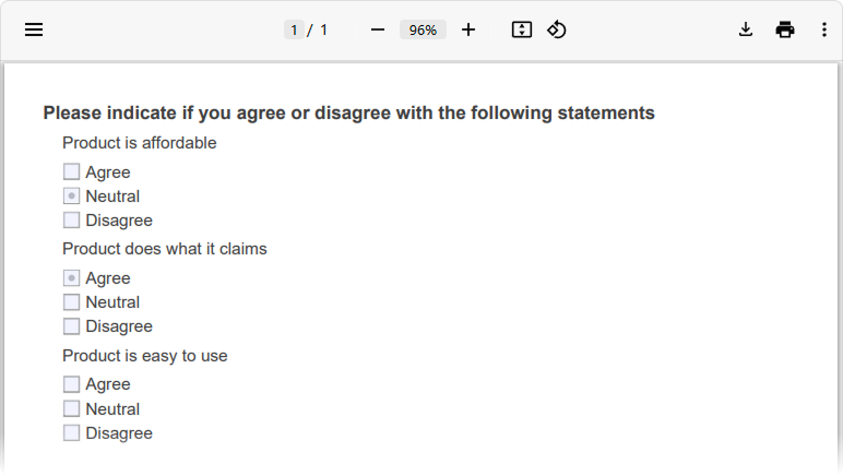 Survey Now PDF Generator: Render a matrix as a list in a PDF form