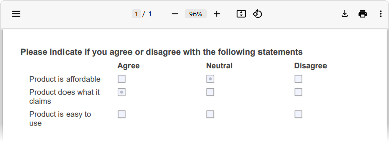Survey Now PDF Generator: Render a matrix as a table in a PDF form