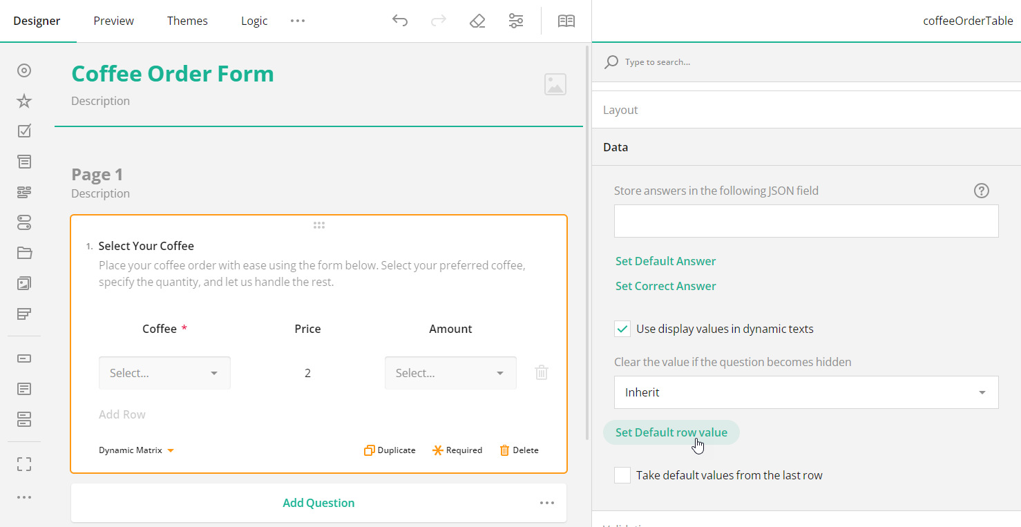 Survey Now: Predefine Row Values for Dynamic Matrix