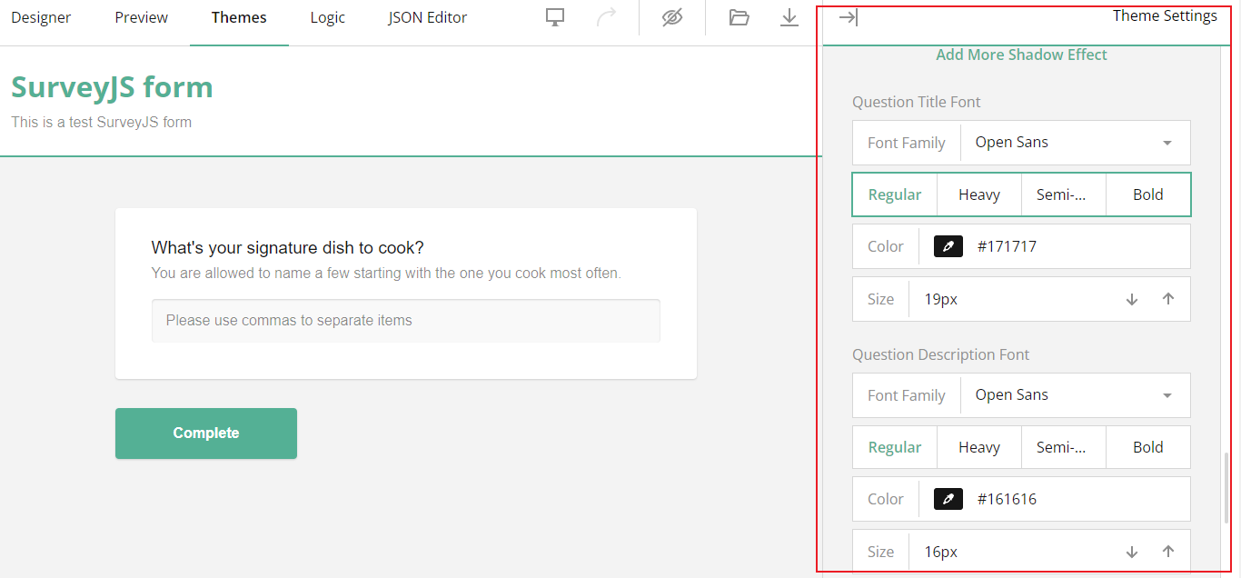 Survey Now: Edit a question title and description in the Theme editor.