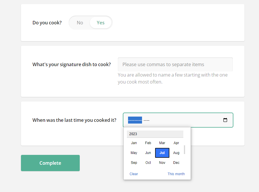 Survey Now: Input type 'Month'.