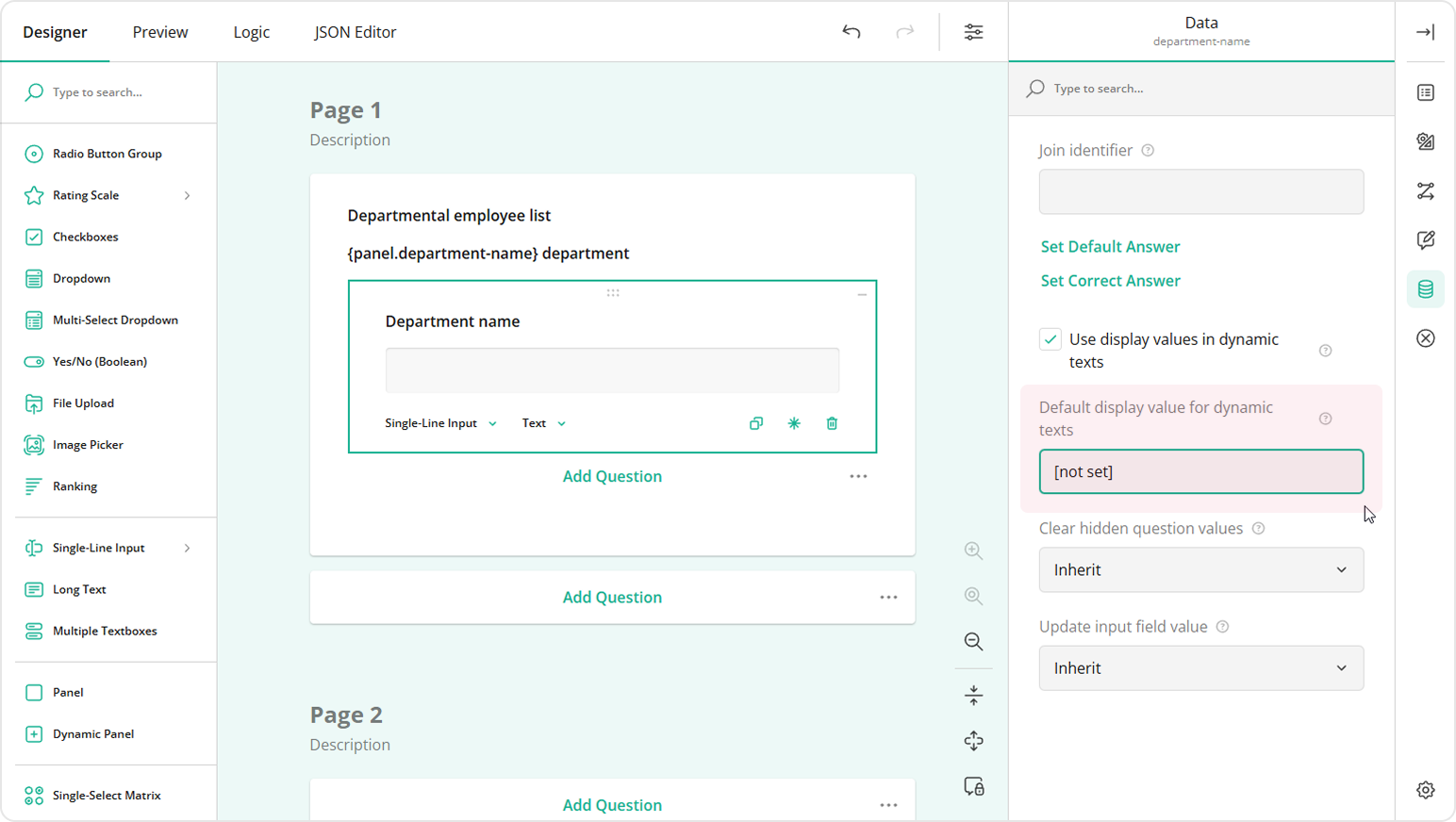 Set default display value for Dynamic Panel title text