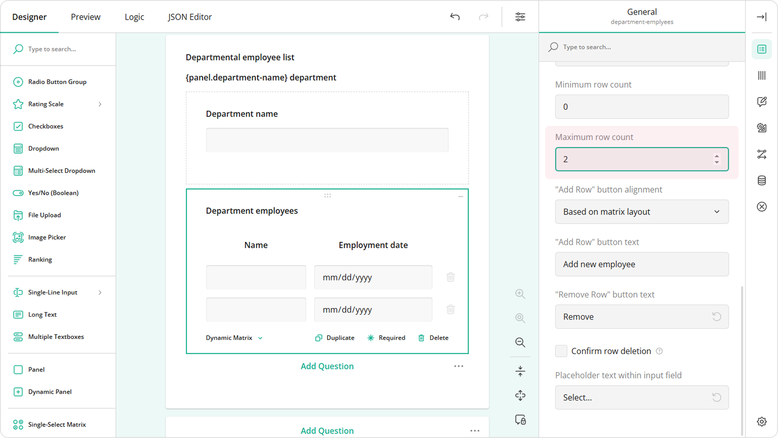 Set the maximum number of inner repeat groups