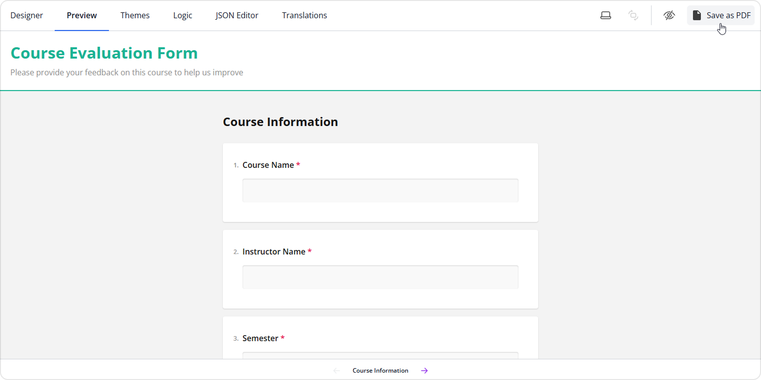 Add PDF Export option to Survey Now Form Builder
