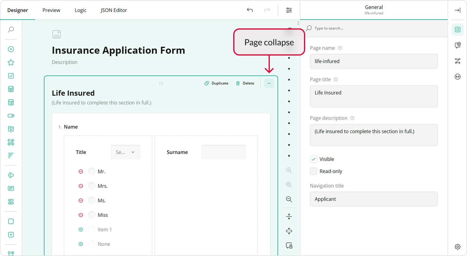 Collapse individual pages