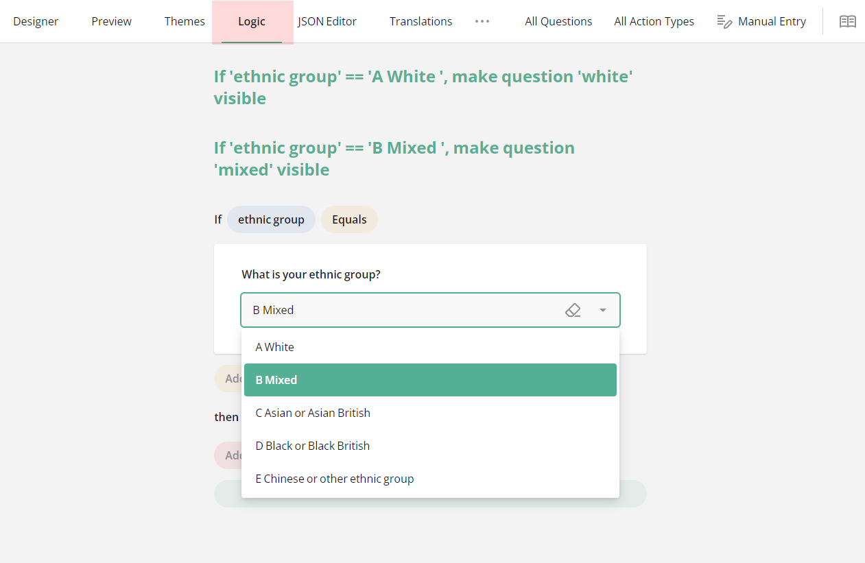 Survey Now Creator: Logic tab