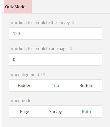 Survey Now Quiz Maker: Quiz mode settings