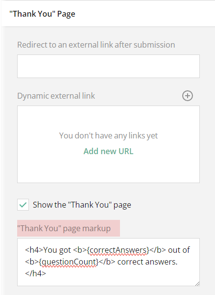 Survey Now Quiz Maker: How to display the number of correct answers on the Thank You page