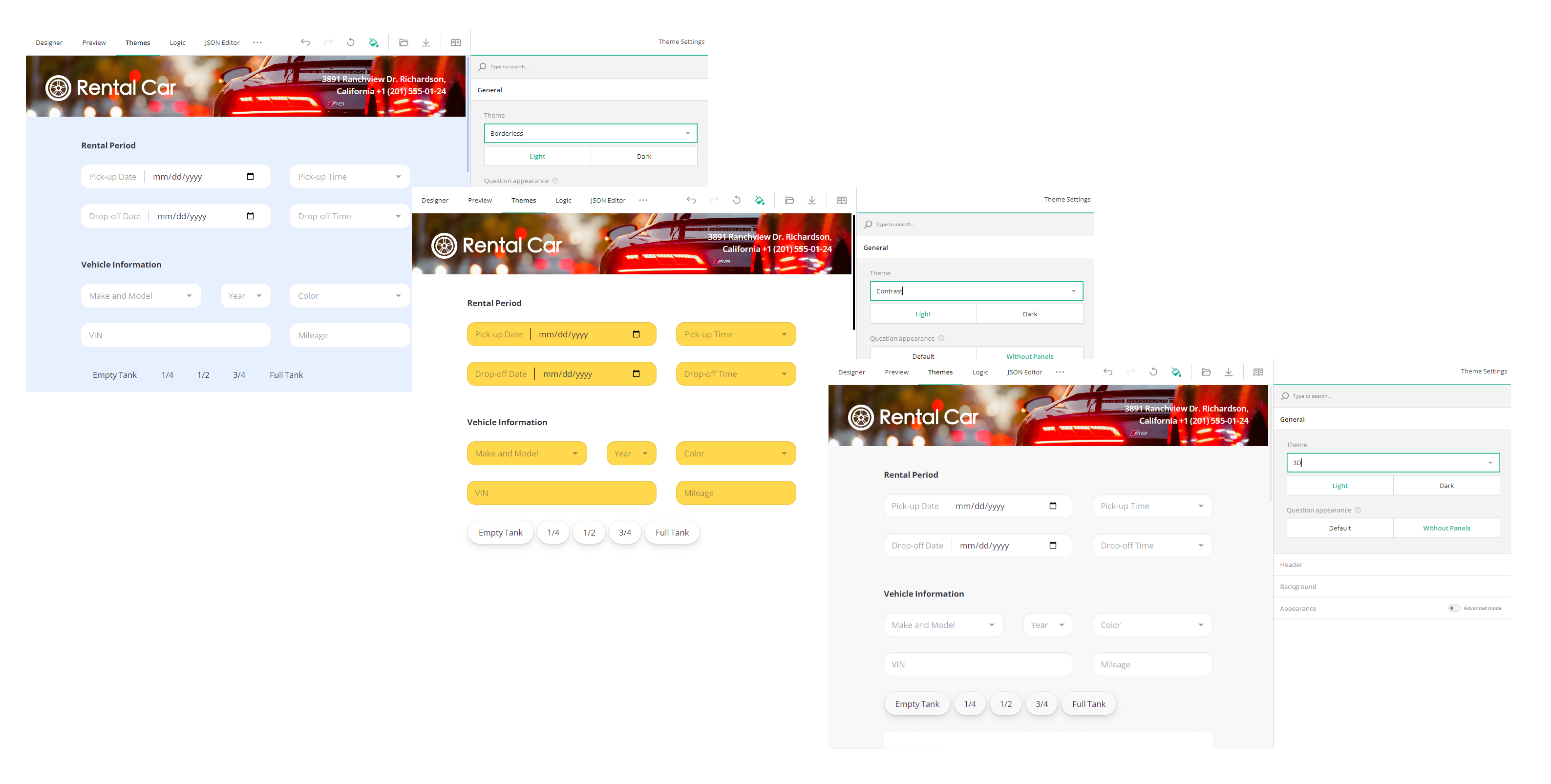 A Survey Now form in different colors