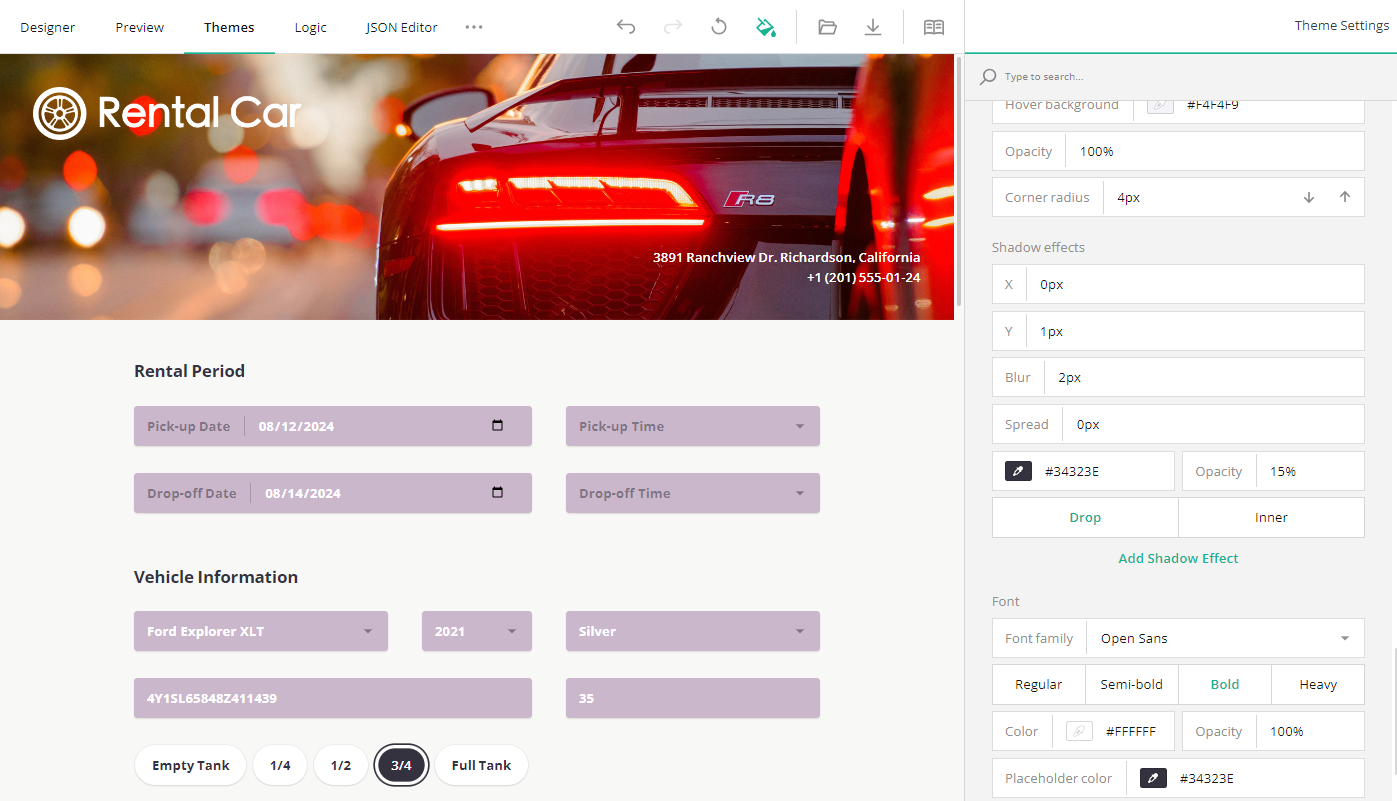 A Survey Now form with changed theme colors