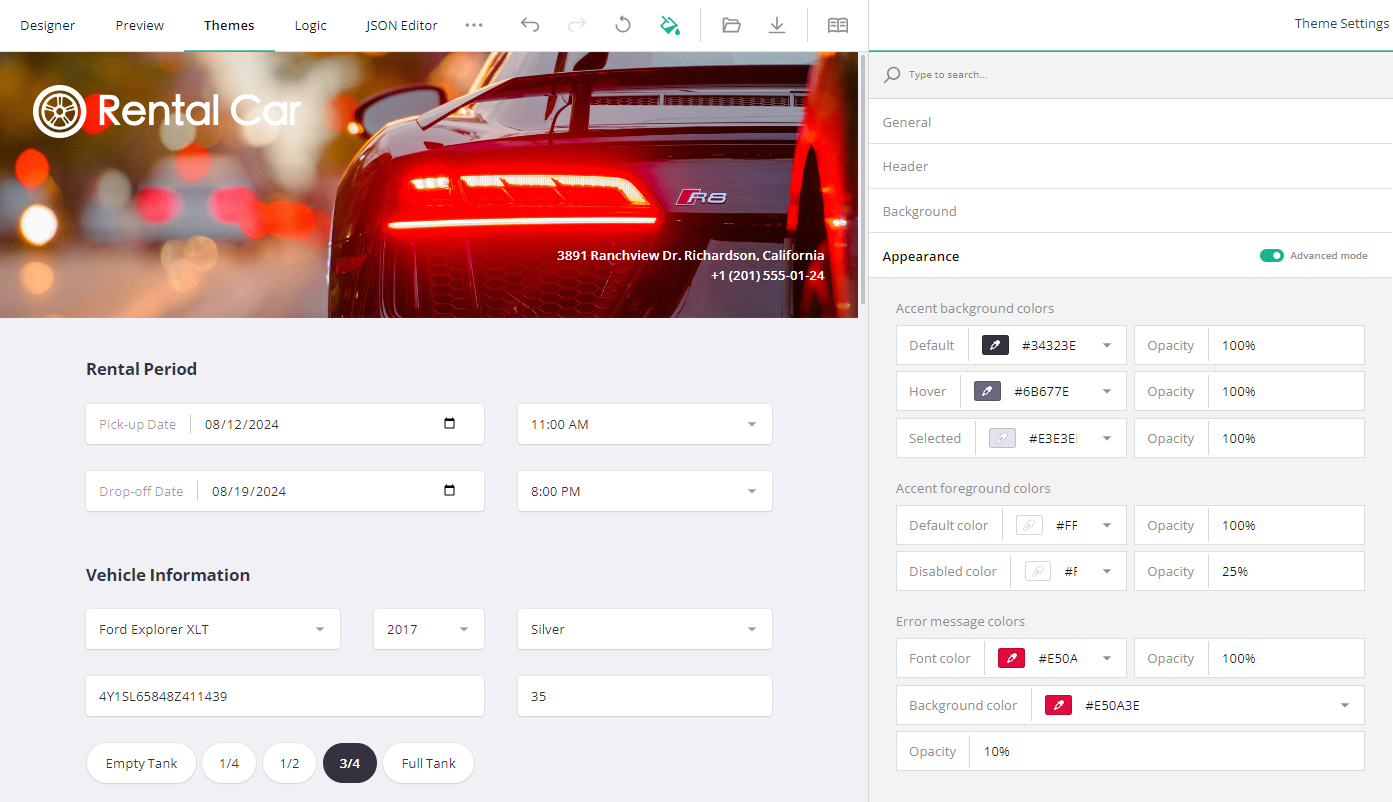 A Survey Now form with an applied custom theme