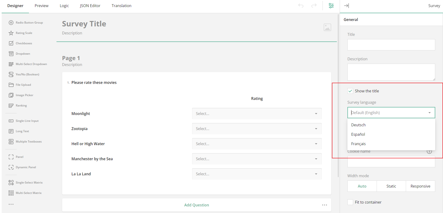 Survey Now Creator: Restrict the available survey languages for survey creators