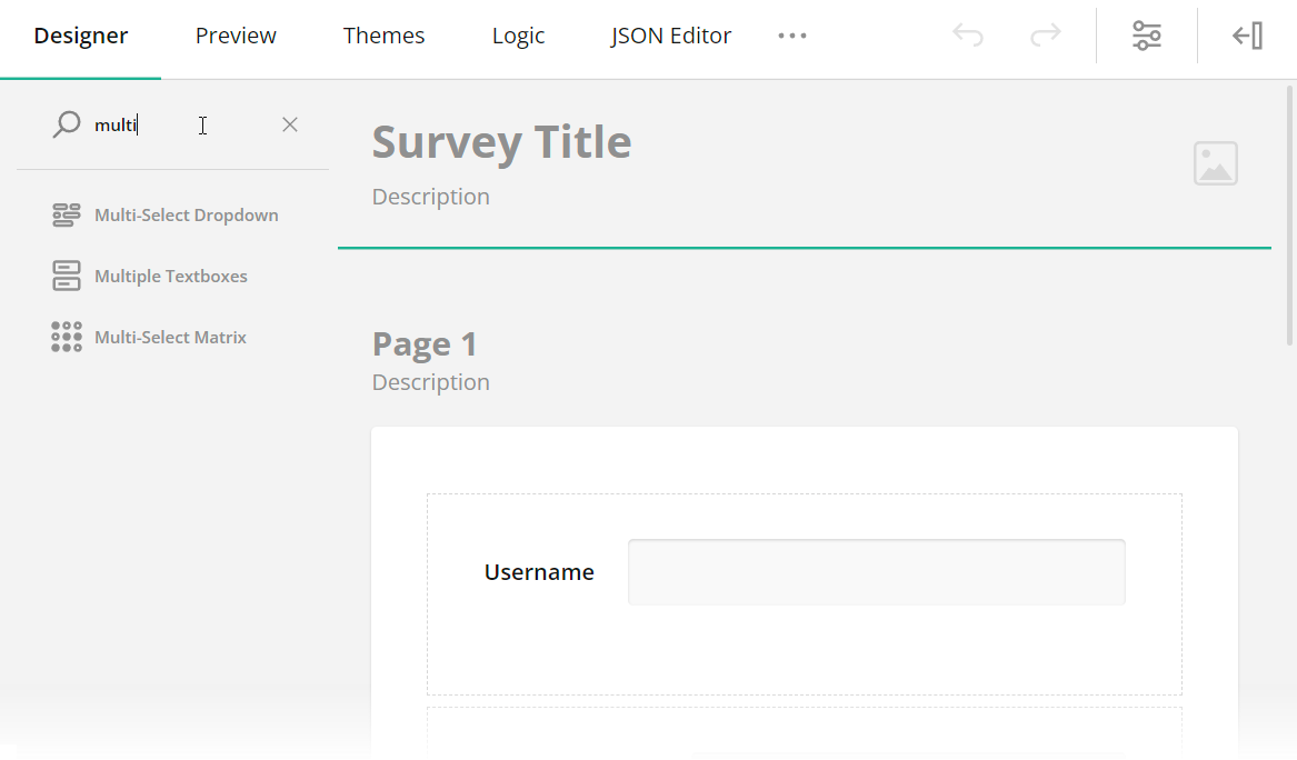 Survey Now Survey Creator: Search in Toolbox
