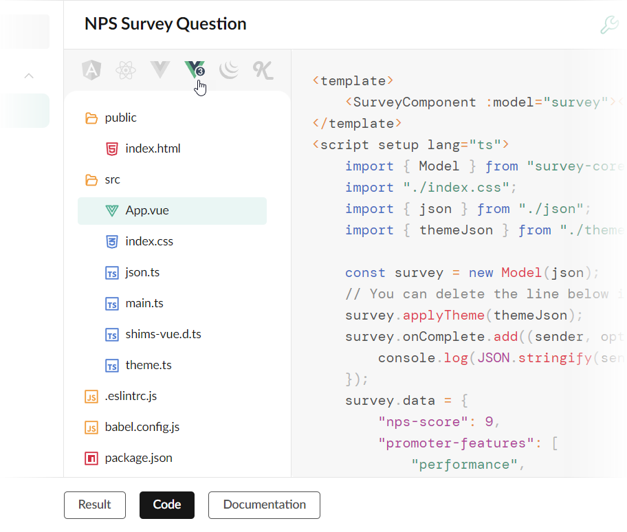 Vue 3 code in Survey Now demos