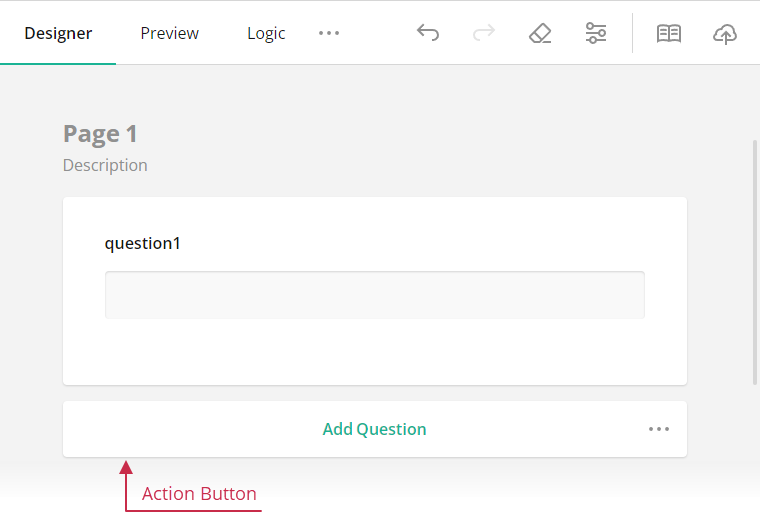 Survey Now Creator - Action buttons on the design surface