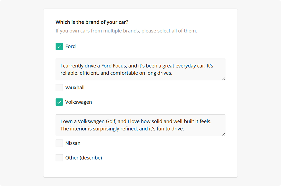 Survey Now: Comment fields for individual choice options