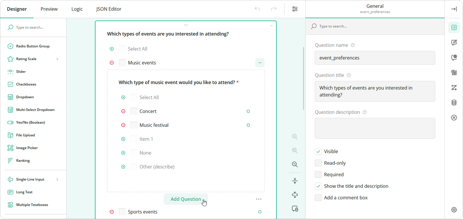 Survey Now Creator: Nest content within choice options