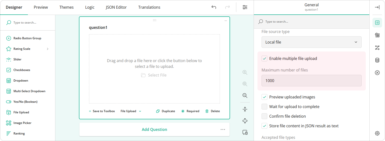 Survey Now Form Library: Specify the maximum number of uploaded files