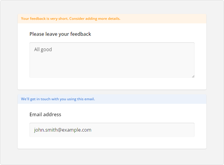 Survey Now: Validation warnings and informational notes