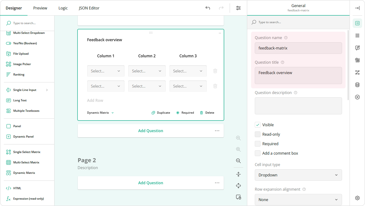 Add name and title to a Dynamic Matrix
