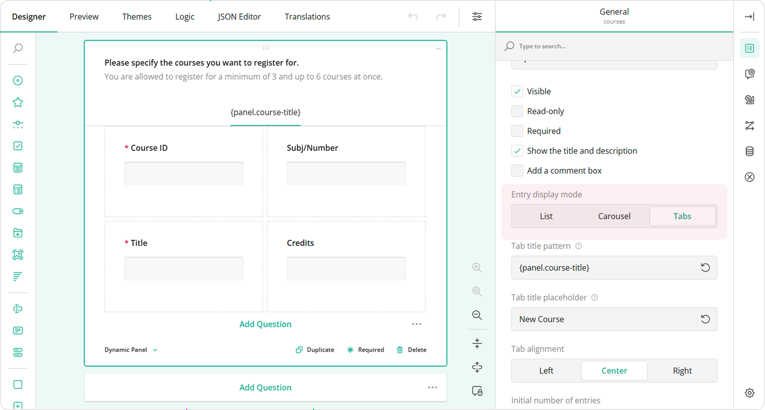 Dynamic Panel: Entry display mode