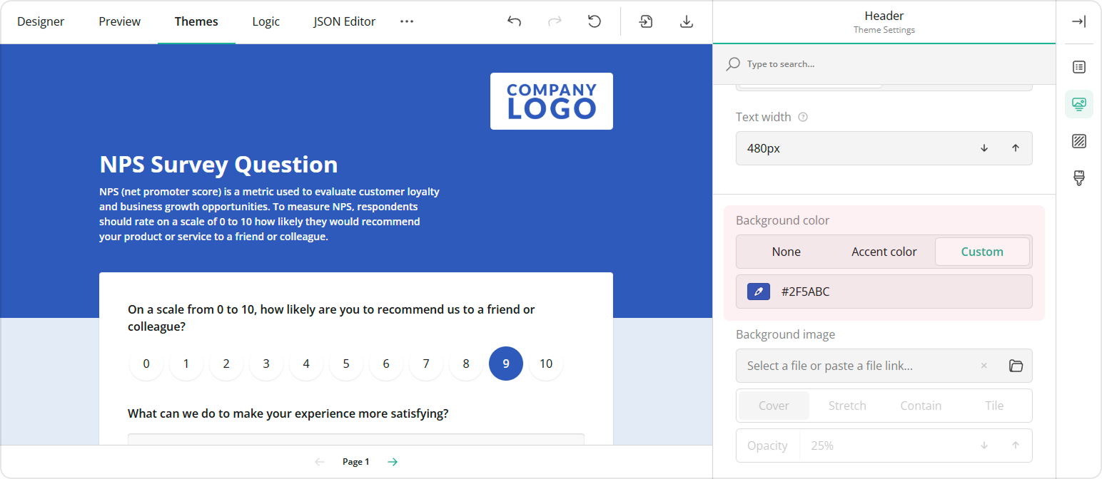 Survey header background color settings