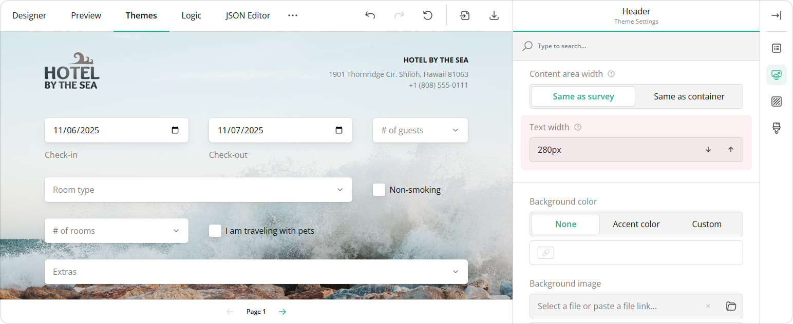 Customize the width of the header area allocated to survey title and description