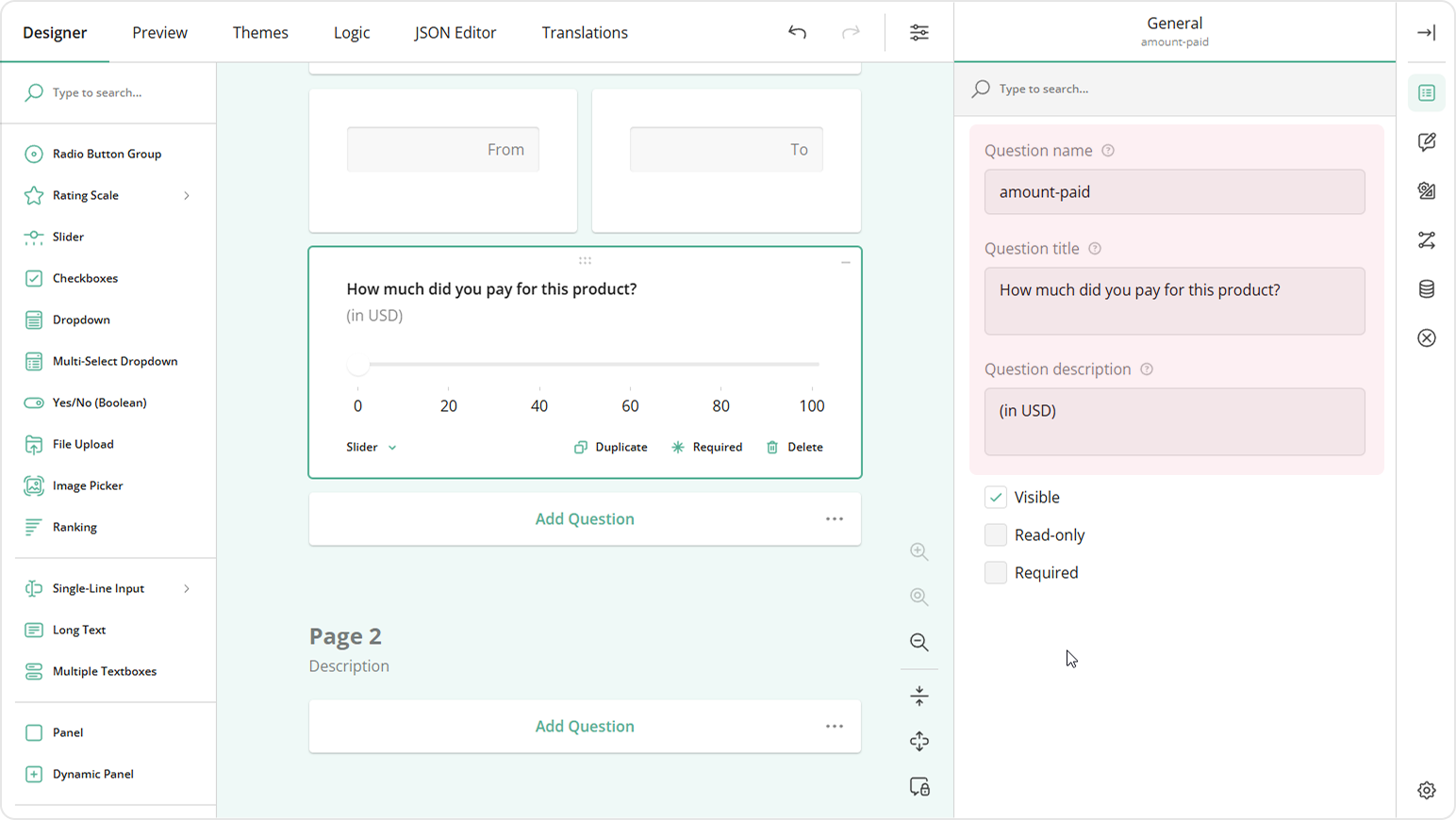 Add name and title to the Single-Value Slider question