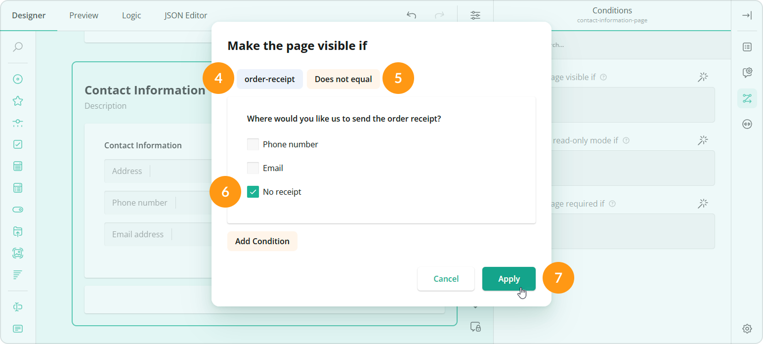 Survey Creator: How to implement page display logic (steps 4 to 7)
