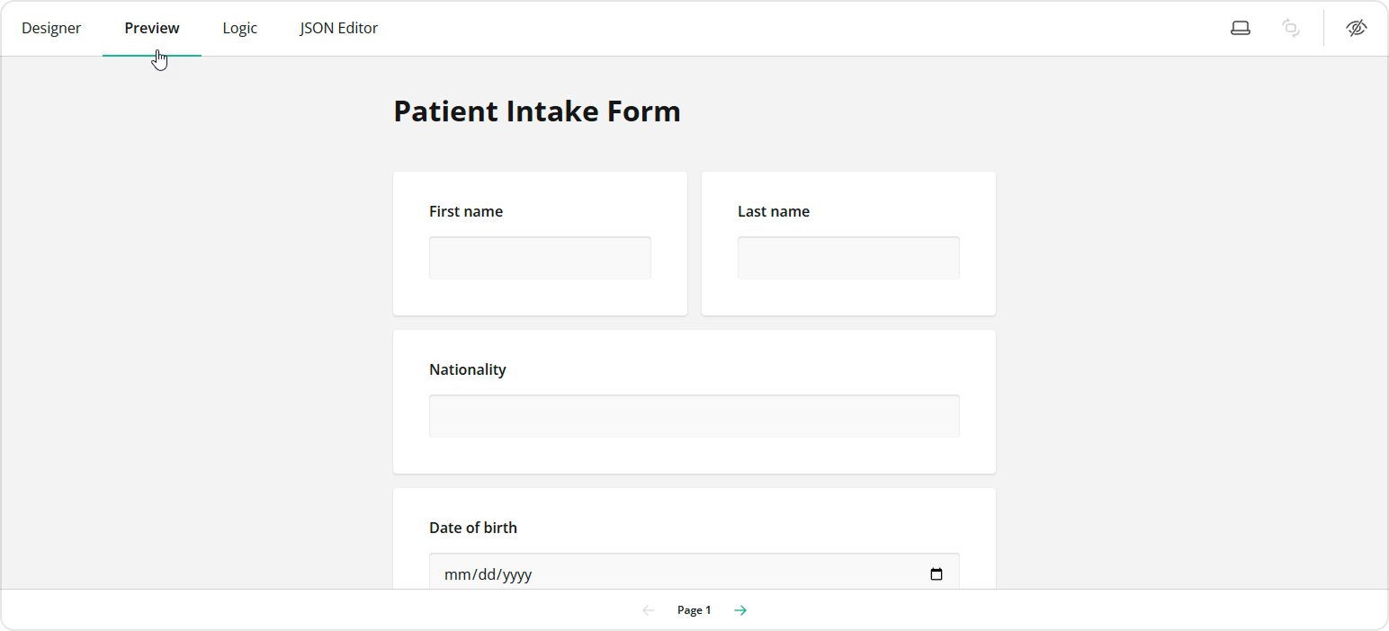 Survey Creator: Preview tab