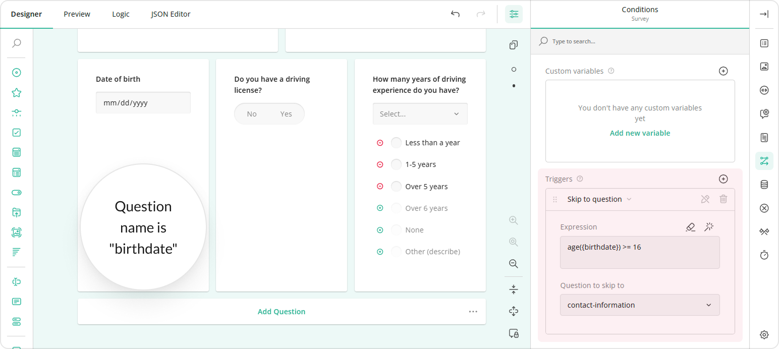 Survey Creator: Skip logic example #1