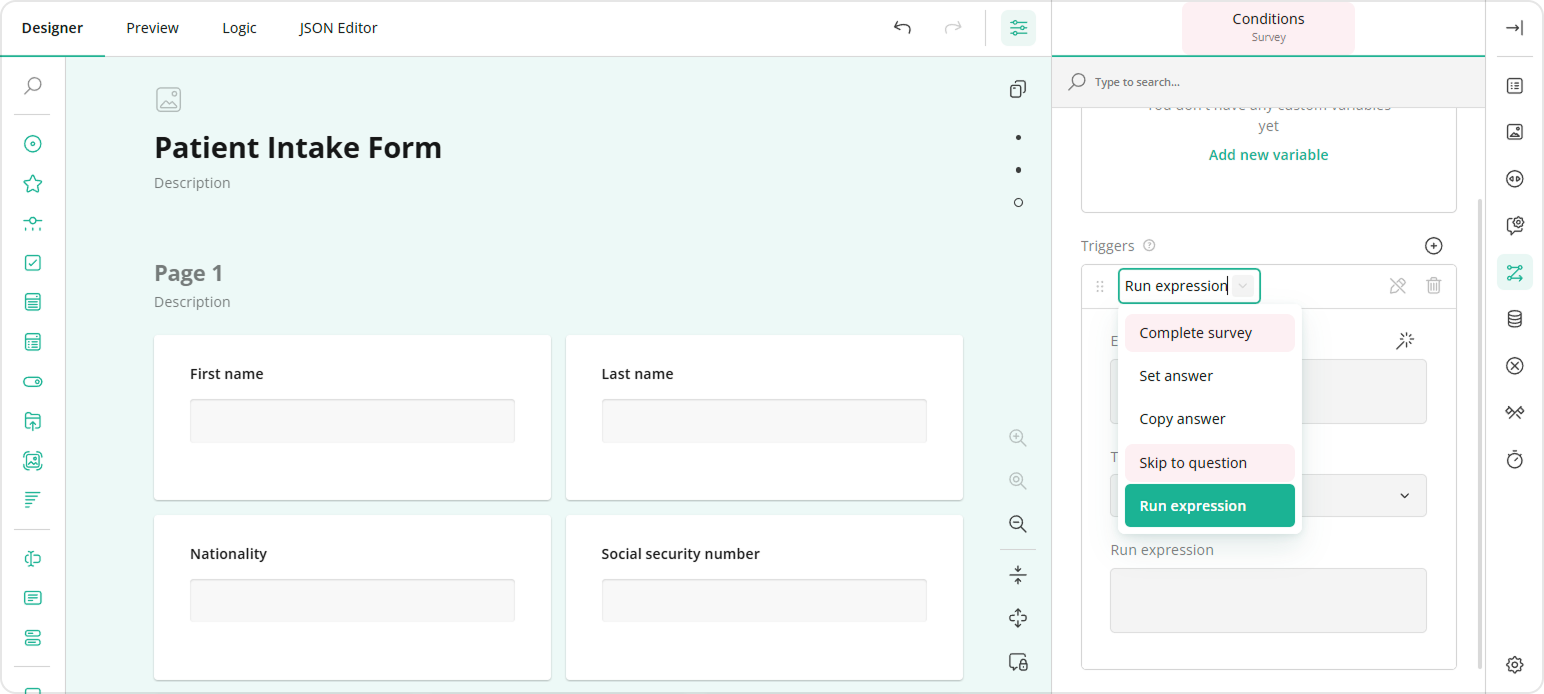 Survey Creator: Skip logic triggers