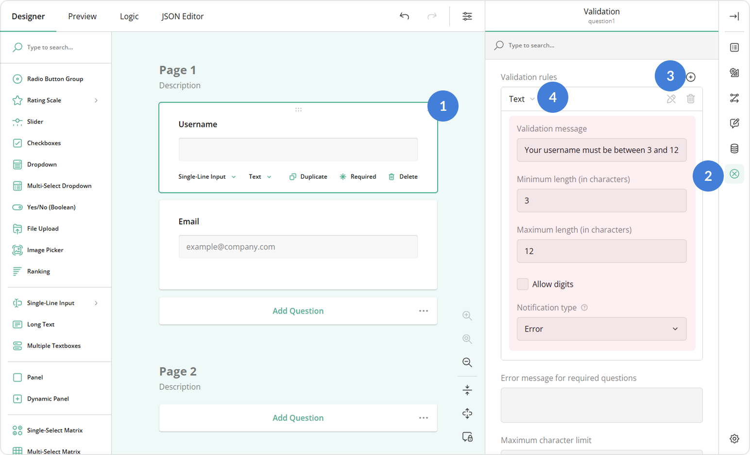 Create a validation rule using the Text validator