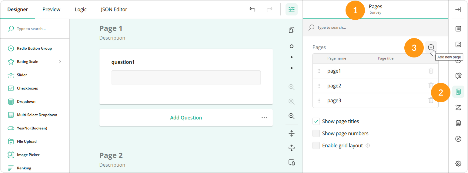 Survey Creator - Add new page