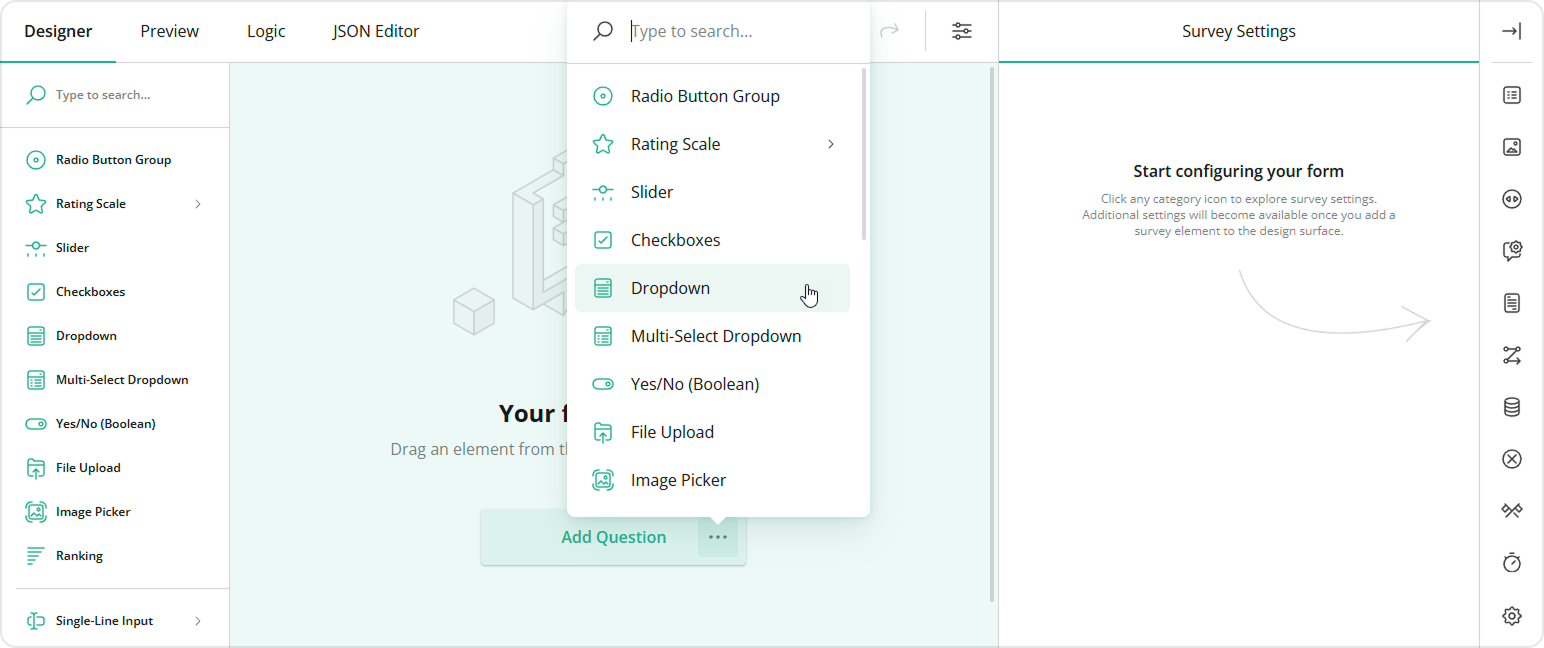 Survey Creator - Add Question button
