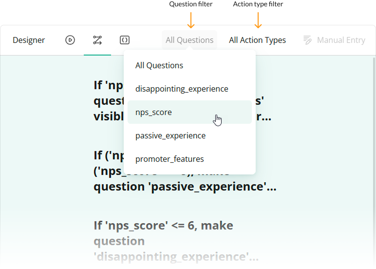 Survey Creator - Filter rules in the Logic tab