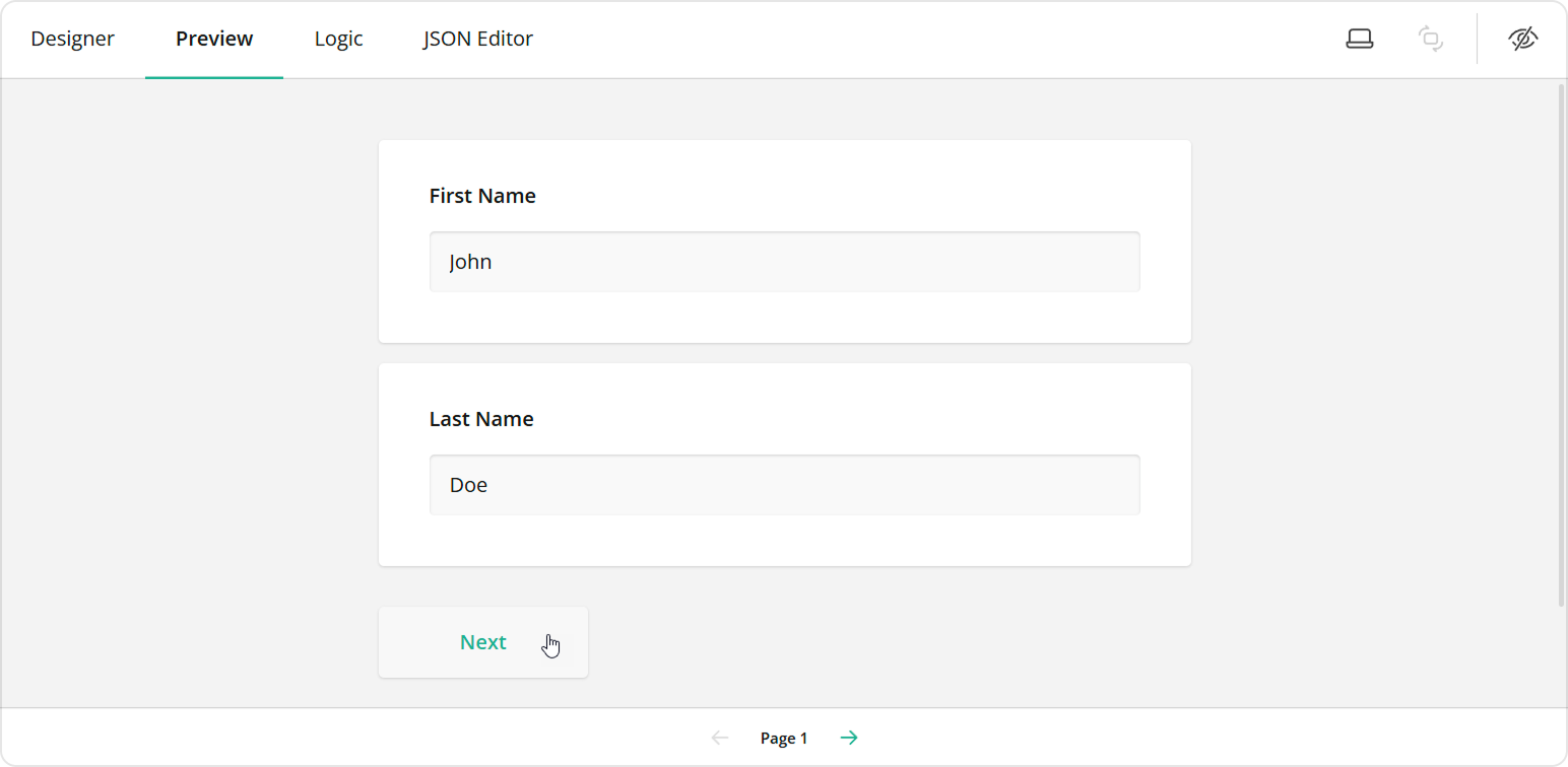 Survey Creator - The Preview tab