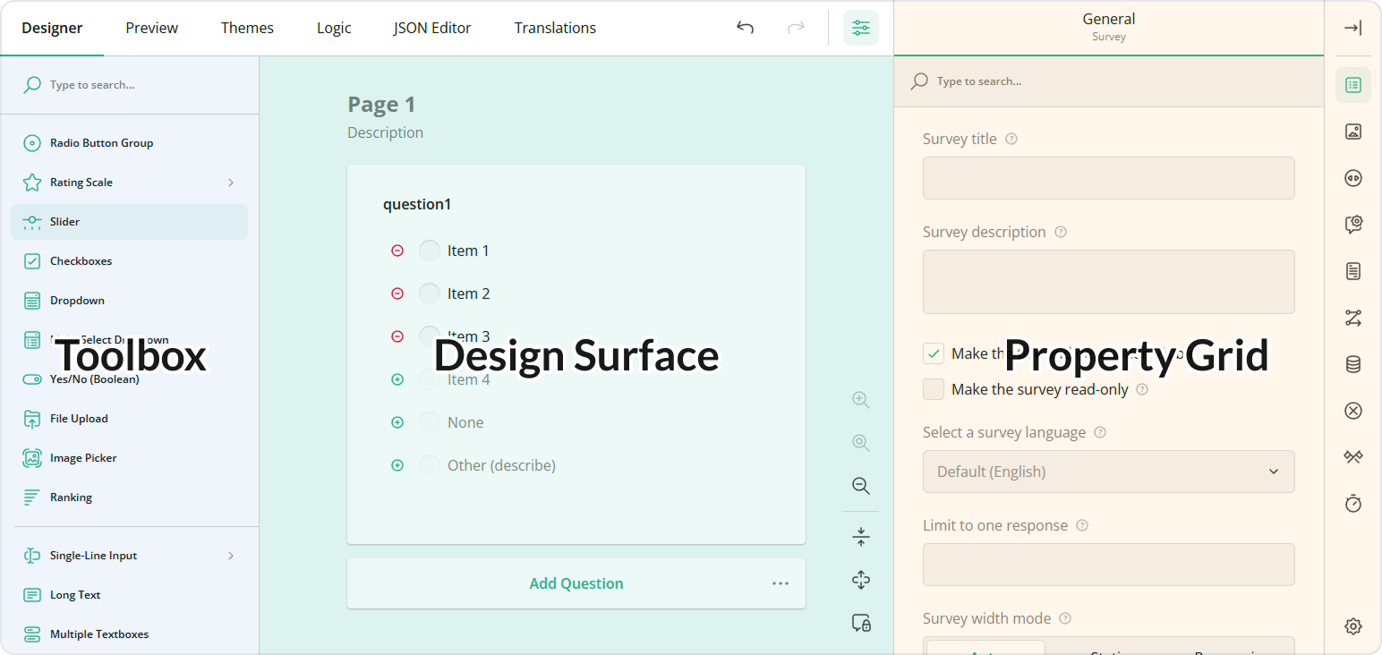 Survey Creator - Designer tab