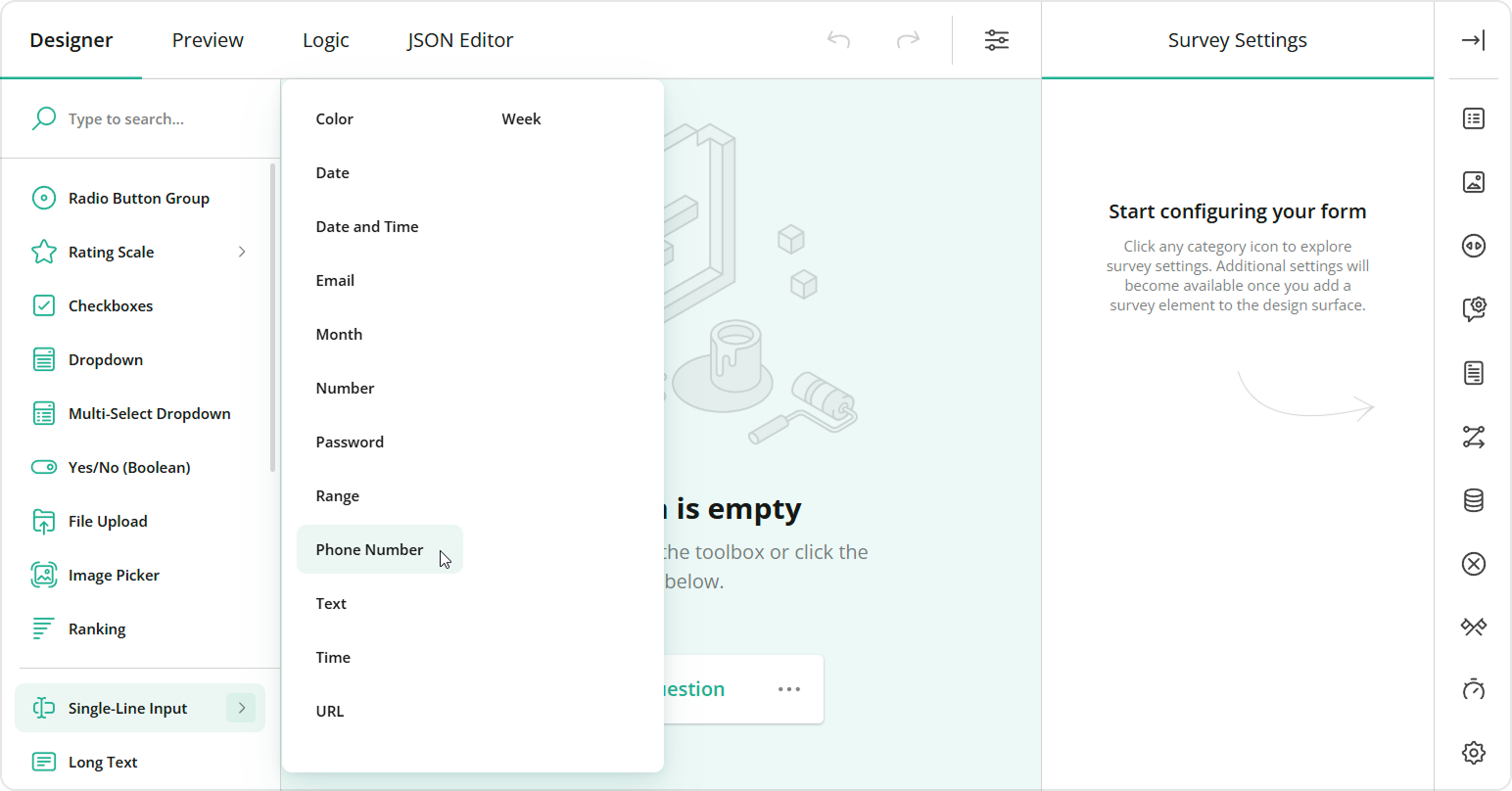 Survey Creator: Toolbox subitems